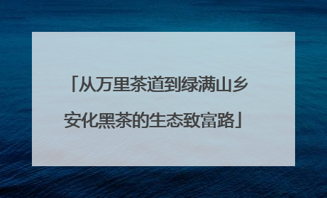 从万里茶道到绿满山乡 安化黑茶的生态致富路