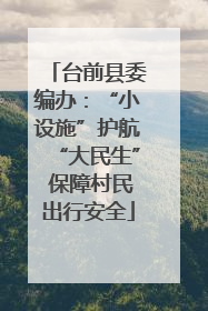 台前县委编办：“小设施”护航“大民生” 保障村民出行安全